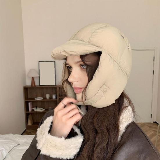 Chapéu Lei Feng Cor Sólida Outono Inverno Chapéu de Penas Design à Prova de Vento Fivela Ajustável Touca para Clima Frio