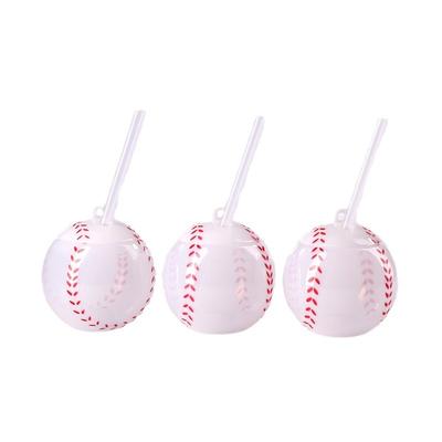 3PCS 400ml Soccer Softball Straw Cup Round Shape European Cup Essentials Plastic Bottle Beverage Straw Milk Tea Cup