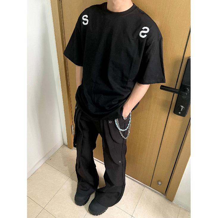 Summer Short Sleeve t Men's T-Shirt English Graffiti Letter Print Trendy Cotton T-Shirt Fashion Brand Top