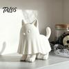 Small Decorative Figure Ghost Cat Figurine, 3D Printed Cute Cloak Kitty Sculpture, Minimalist Halloween PLA Statue Tabletop Decor, DIY Blank Painting