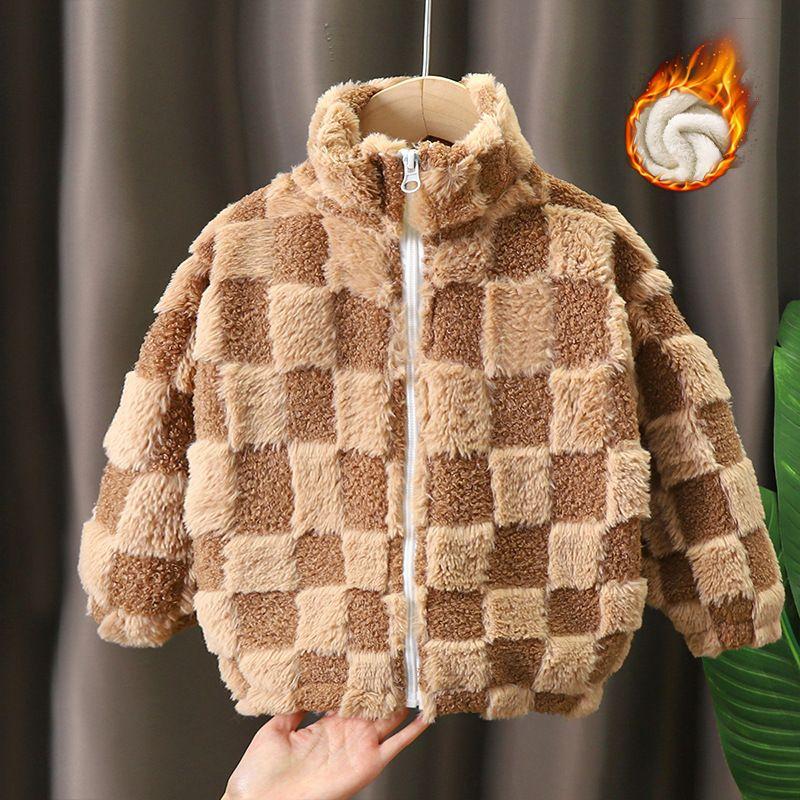 

Двусторонняя флисовая куртка для мальчиков, зимняя, с толстым флисовым верхом, воротником-стойкой для тепла и верхней одежды 90