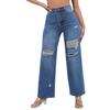 Jeans Women's Ripped Pocket Retro High Waisted Straight Leg Pants