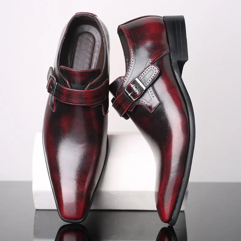 Fashion Men Pointed Toe British Men Leather Shoes Buckle Low Heel Single Shoe Large Size Men Shoes Slip on Zapatos Large Size 48 47 46
