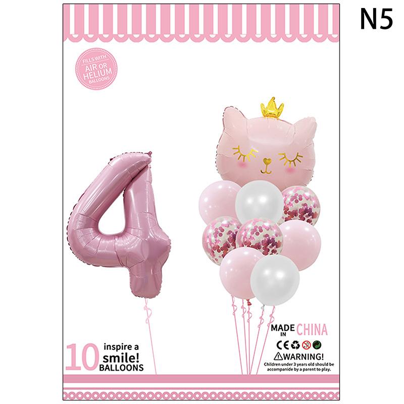 Cute Crown Cat Digital Balloon Set Girl'S Birthday Party Wedding Sweet Decoration Balloon Set Baby Party Supplies