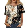 Women's Fashion Casual Short Sleeve Print Round Neck Pullover Top Blouse