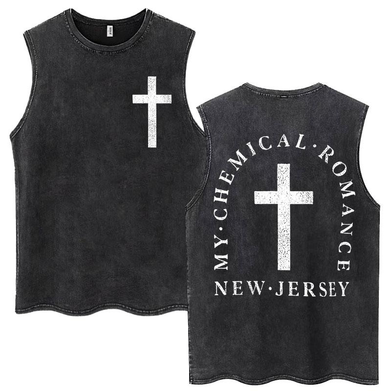 My Chemical Romance Christian Jesus Washed Tank Tops Men Women Trend Gothic Sleeveless Oversized Cotton T Shirts