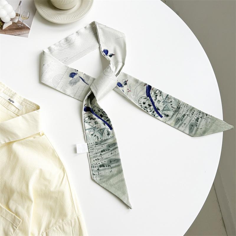 Spring silk scarf women's fashion versatile temperament scarf silk scarf small long streamer tied bag ribbon decoration