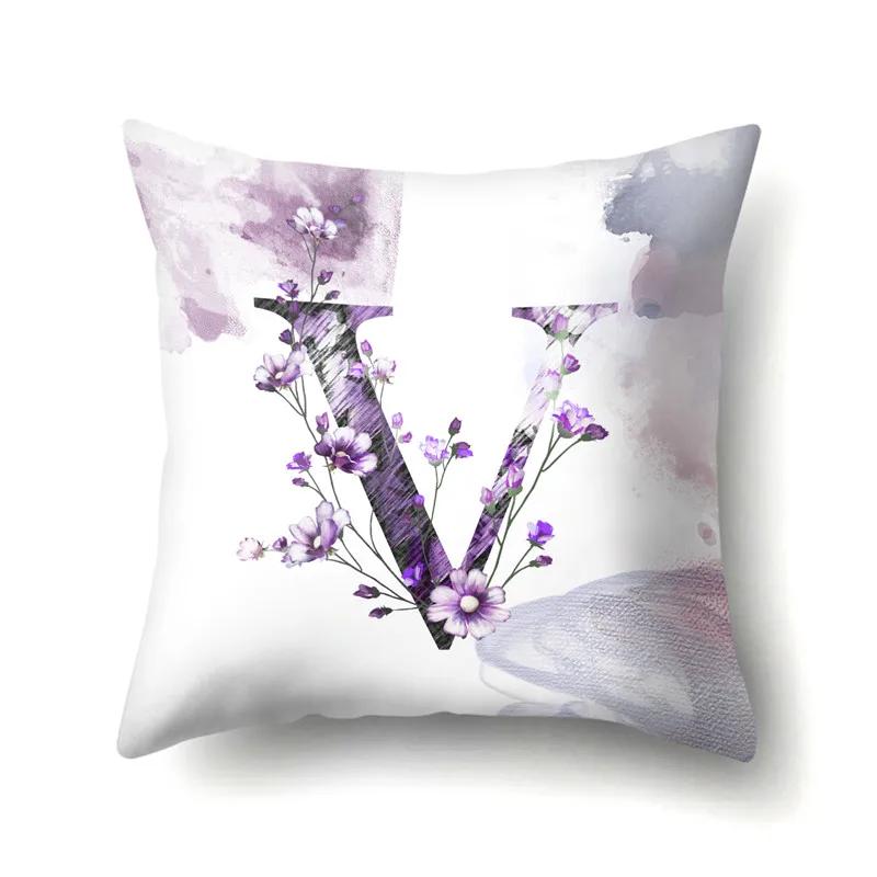 Decorative 26 Letters Polyester Pillow Case For Sofa Alphabet Flowers Printed Cushion Cover Case Home Decor Almofada 45X45Cm