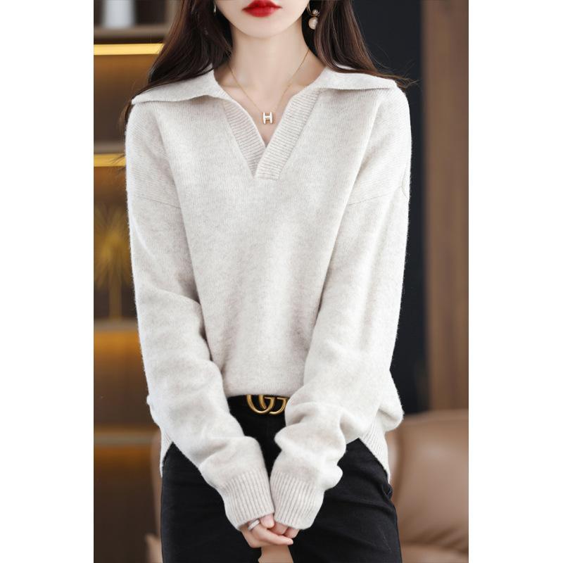 New Autumn and Winter 100 Pure Cardigan for Women's Lapel Design Korean Loose Knitted Sweater Fashionable Cashmere Base Shirt