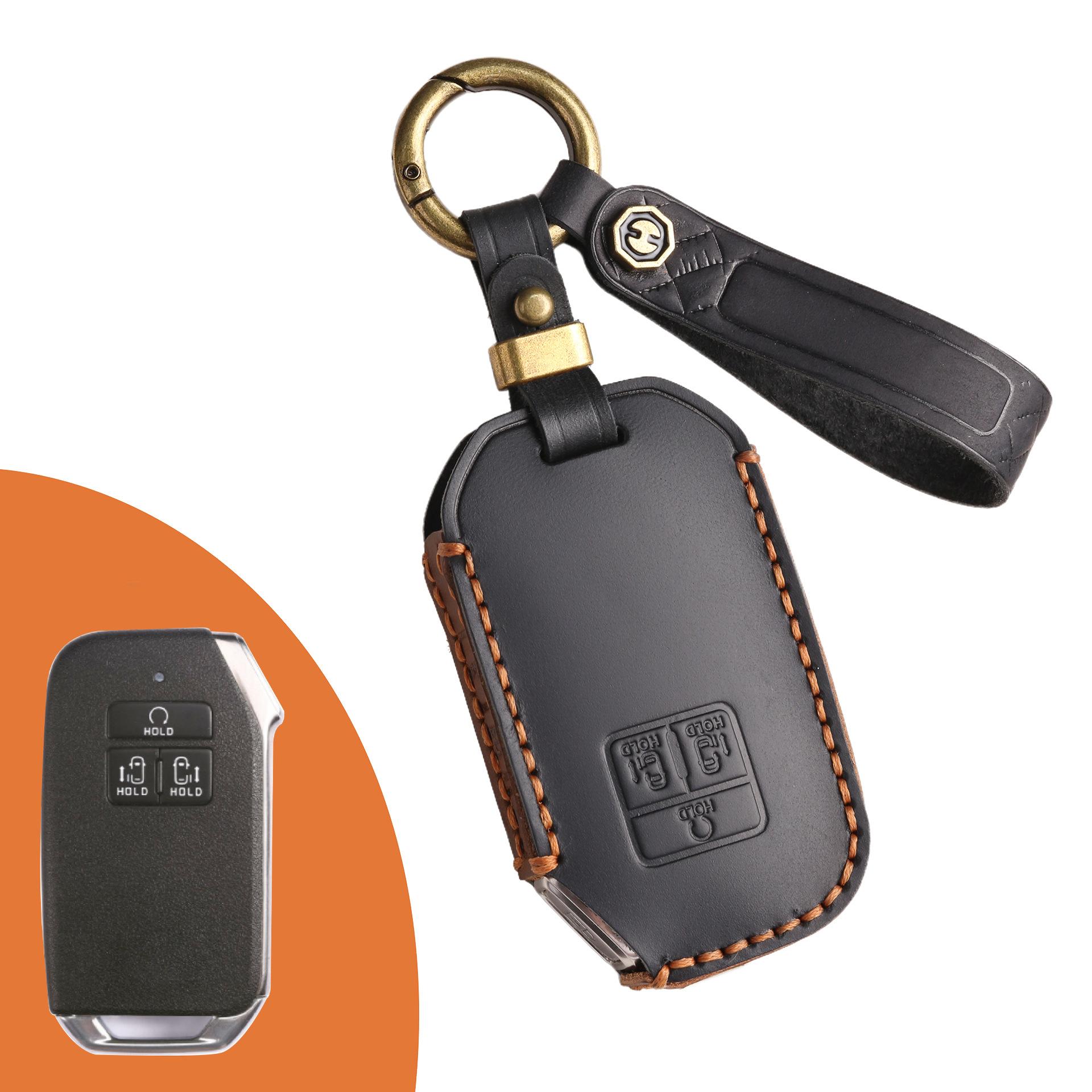 

Чехол для ключа автомобиля подходит для Kia Jiahua, полностью ручной работы, кожаный, деловой, для защиты ключа автомобиля, кольцо-брелок чёрный