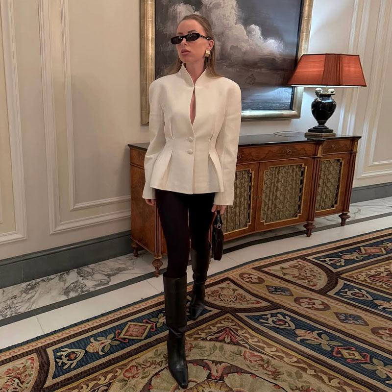 Fashion Women's Jacket Stand Collar Full Sleeve Slim Waist Solid A-line Female Jackets Autumn New Elegant Chic Lady Coat