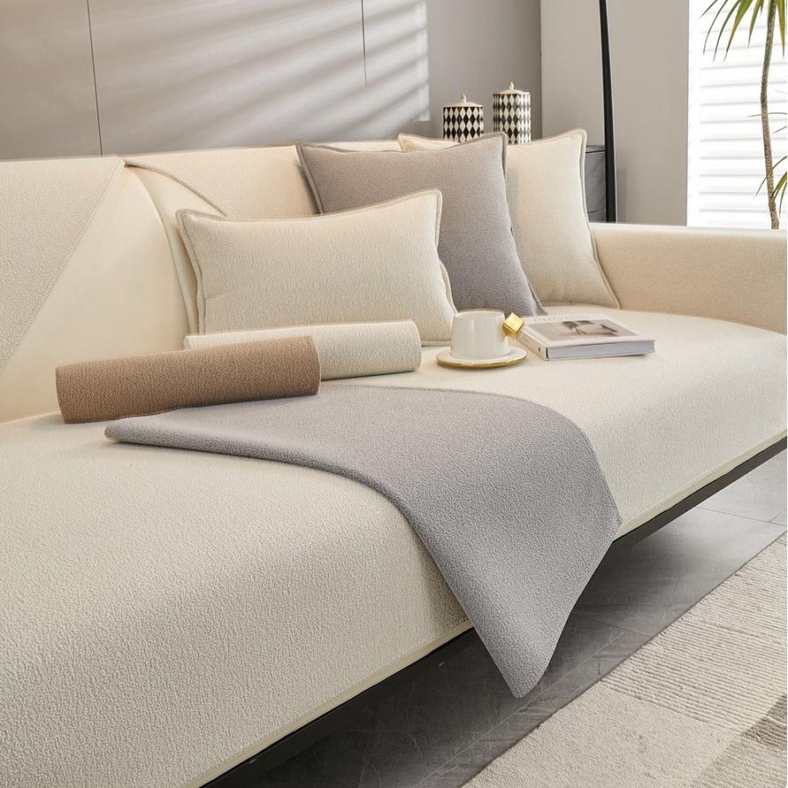 Simplized Solid Teddy Chenille Sofa Cover For Living Room Non-Slip Sofa Cushion Cover Four Seasons Universal Couch Protector