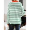 Spring Autumn Women's Striped V-Neck Loose Sweatshirt Lapel Sweatshirt