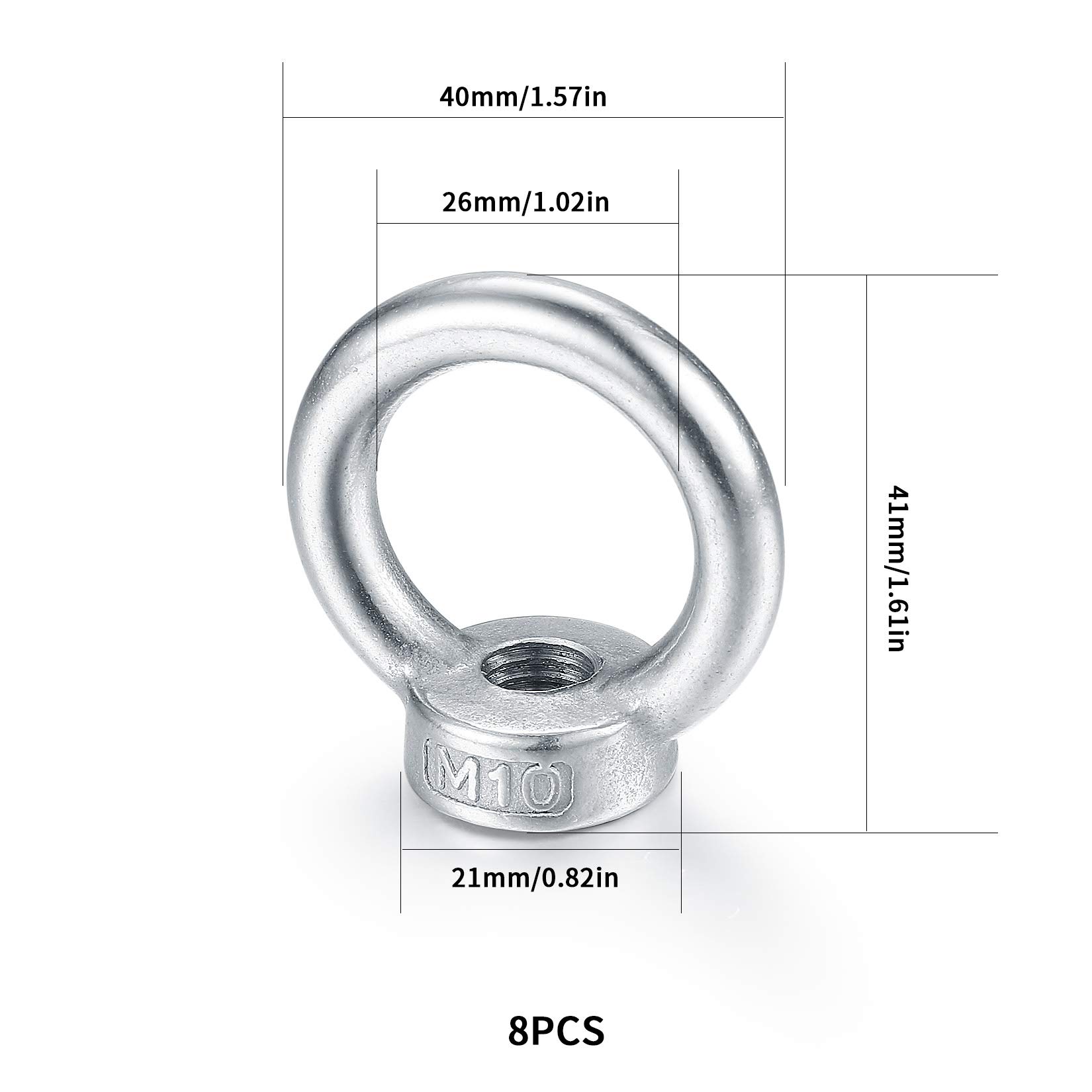 

8 шт. Рым-гайки M10 из нержавеющей стали - Серебристые подъемные кольца для оборудования и крепления