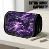1pc Double Layer Flip Pencil Case, Purple Lightning Gaming Controller Cosmic Explosion, Large Capacity, Portable Polyester Pen Storage Bag with Zipper