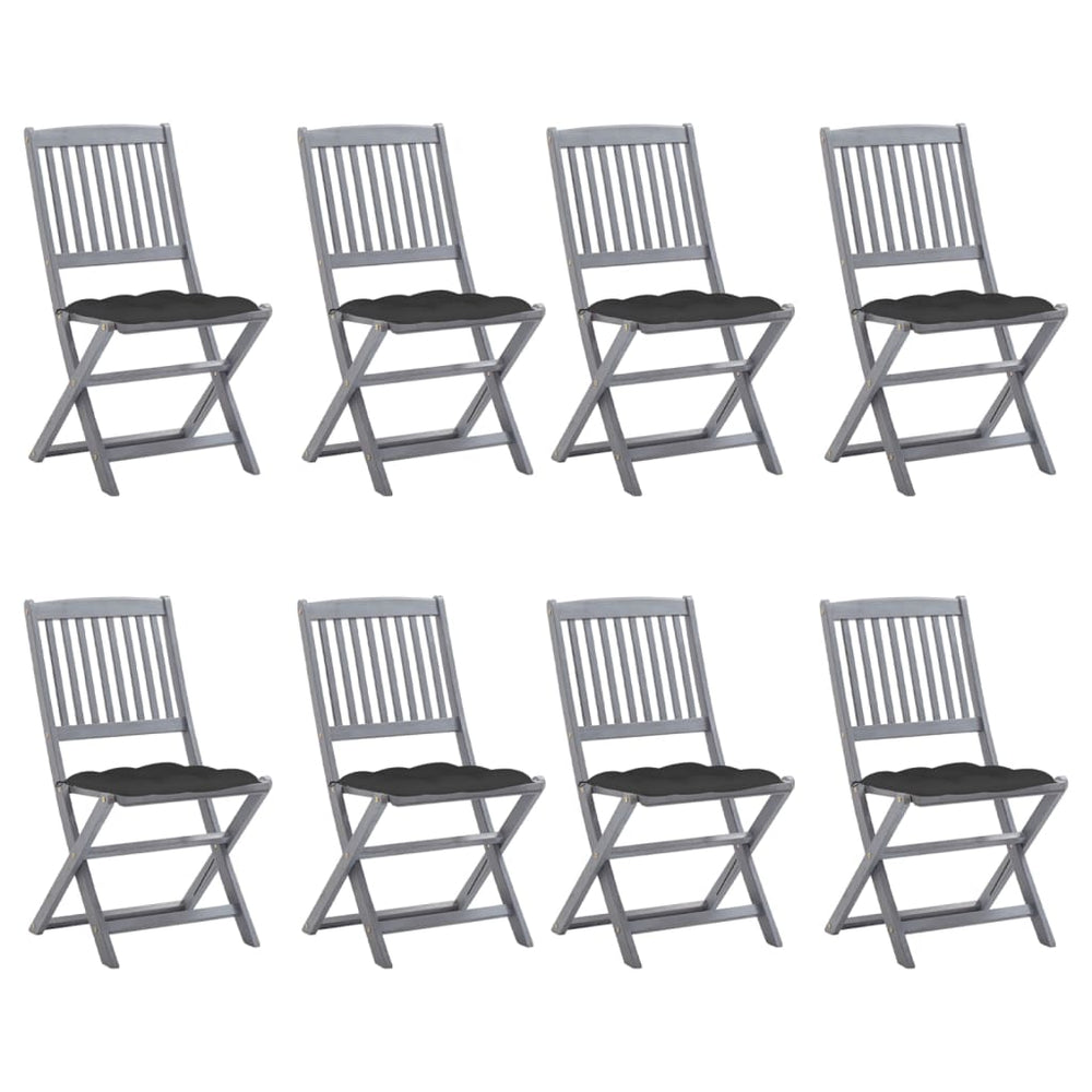 Chaises pliables d'extérieur lot de 8 et coussins Bois d'acacia