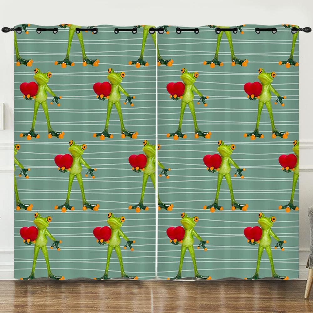 Curtain Cartoon Animal Frog 3D Digital Printing Blackout Curtain Punching