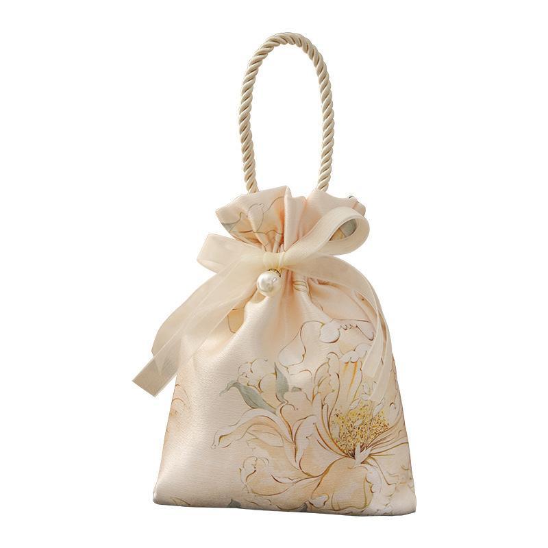 1Pc Beautiful Bow Flower Drawstring Gift Tote Pouch Ladies Wedding Holiday Party Candy Chocolate Souvenir Gift Organizer Handbag