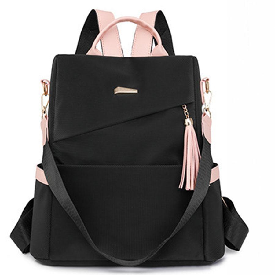 2025 Oxford Cloth Stitching Women'S Backpack Anti-Theft Back Zipper Girls Schoolbag Casual Travel Double Shoulder Backpack