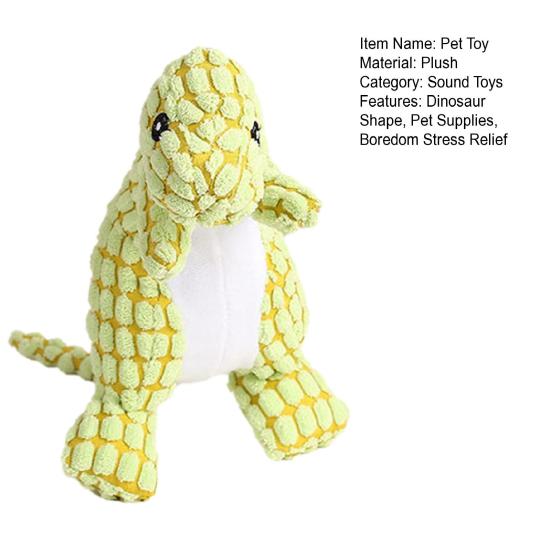 Plush Dinosaur Dog Chew Toy Squeaky Stuffed Tyrannosaurus Rex Boredom Reduction Dog Teething Interactive Dino Plushie Toy Pet Supplies