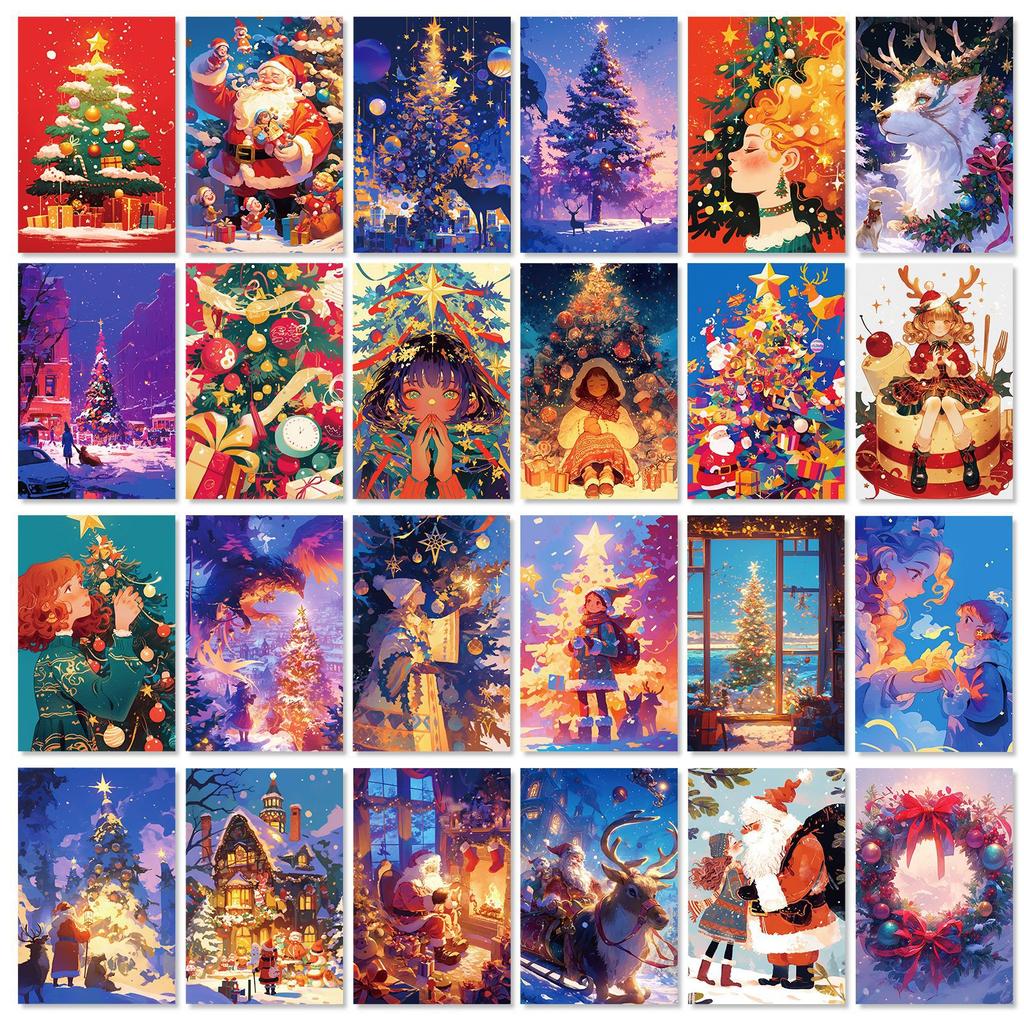 50 Christmas Tree Snowman Healing Theme Wall Cards Christmas Hats Warm Picture Decoration Bedroom Wall Greeting Cards