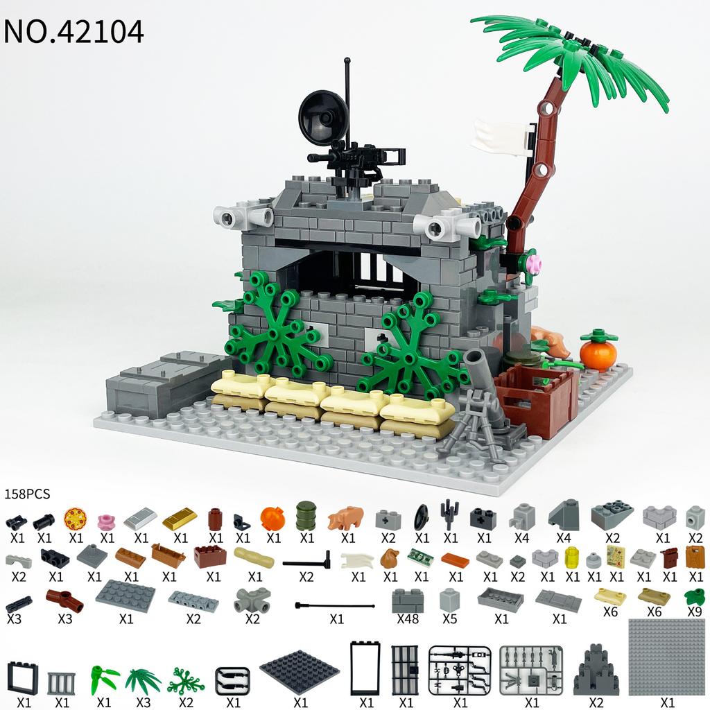 158 Klocków MOC Seria Wojskowa Scena Bunkeru Wojskowego w Dżungli Klocki Budowlane