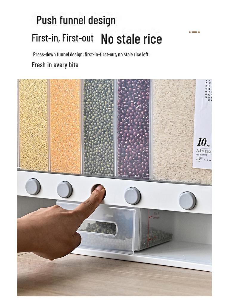 Japanese Style Wall-Mounted Rice Storage Box - Moisture-Proof, Pull-Out, Large Capacity, Multi-Grid Container