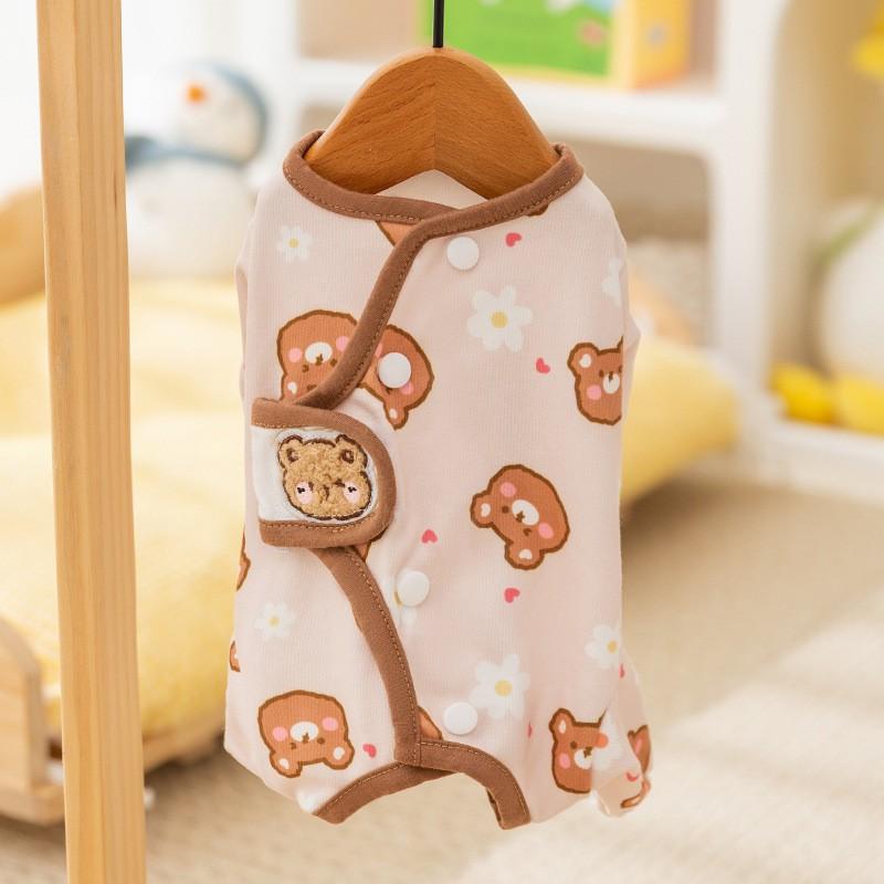 Soft Warm Pet Pajamas Dogs Cats Four-Legged Sleepwear Lightweight Striped Bear Home Comfort Wear