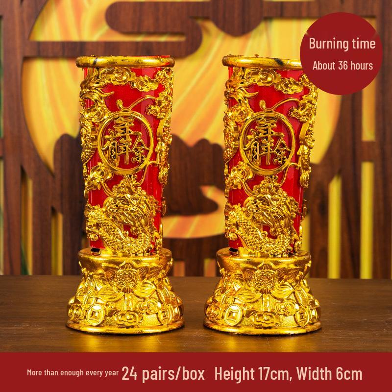 Smokeless Crystal Candle for Buddha Offerings, Housewarming, or New Year Celebrations - Windproof Red Butter Lamp