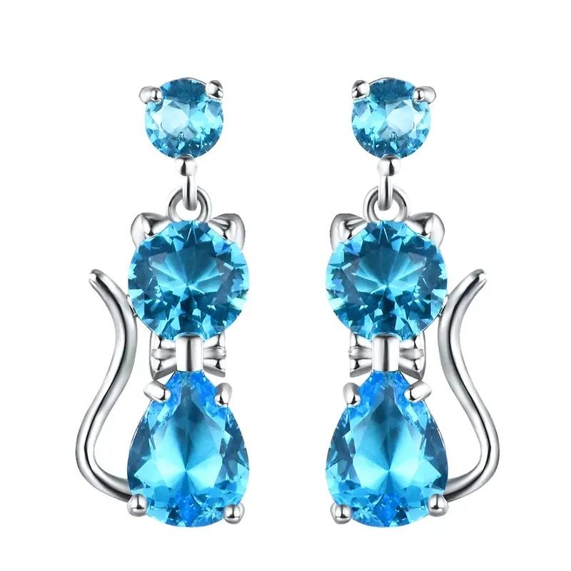 Huitan Romantic 9 Colors Cat Earrings for Women Inlaid Brilliant Cubic Zirconia Statement Girl Earrings Daily Wear Party Jewelry