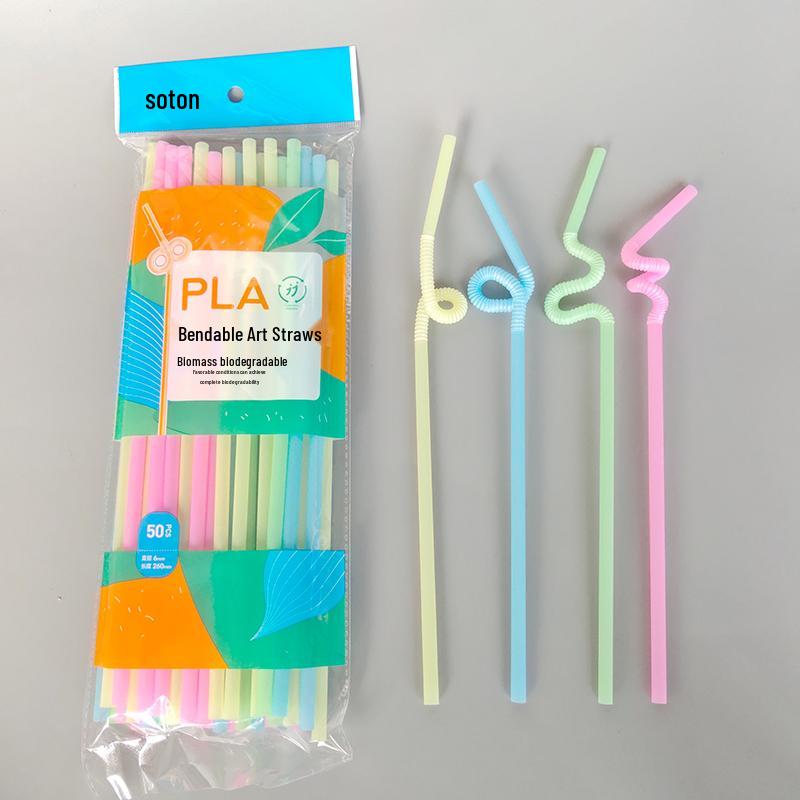 ShuangTong Biodegradable Black PLA Straws, Individually Wrapped for Beverages, Juice, Milk, and Tea, 100-Pack
