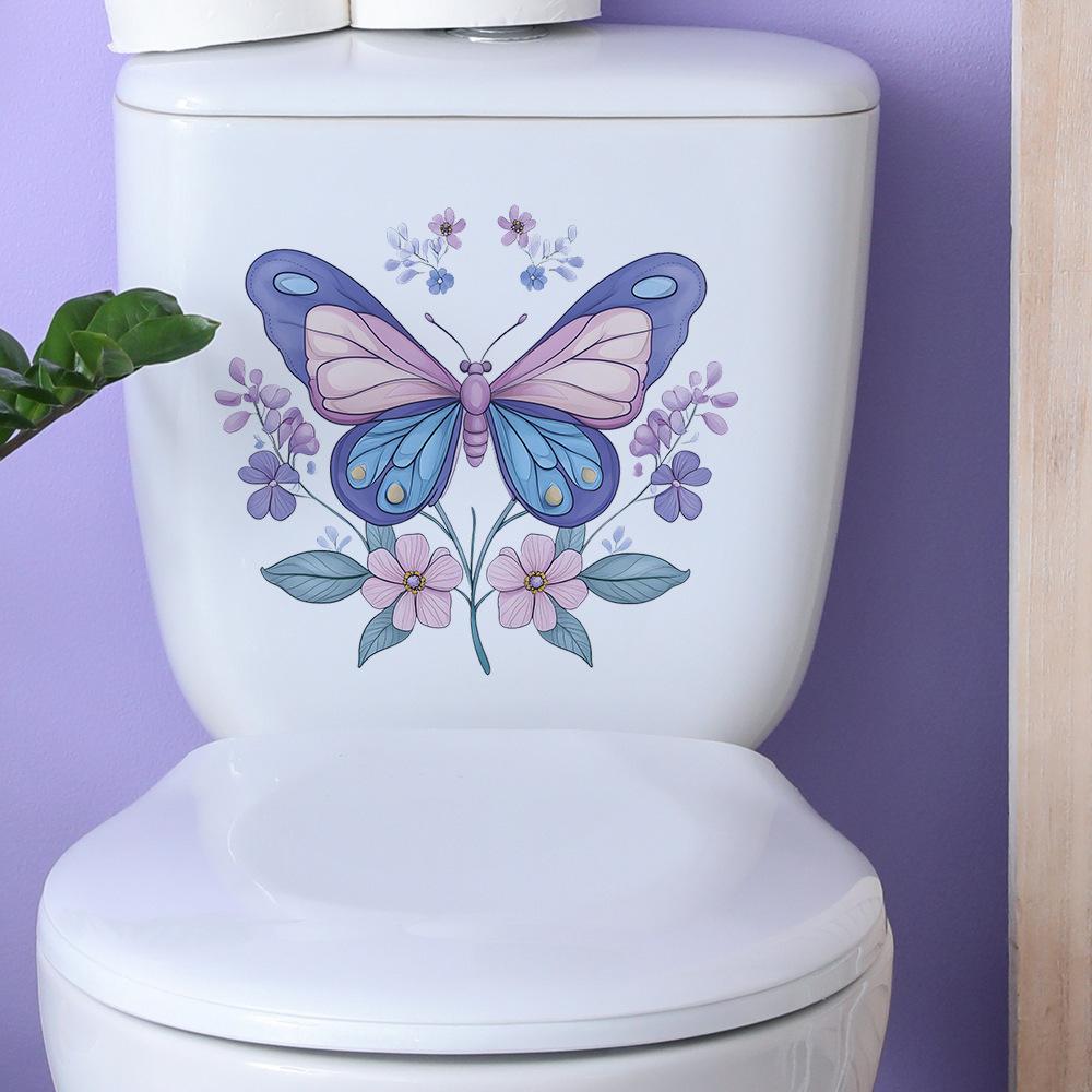 Painted Butterfly Flowers Bathroom Toilet and Toilet Stickers for Home Beautification