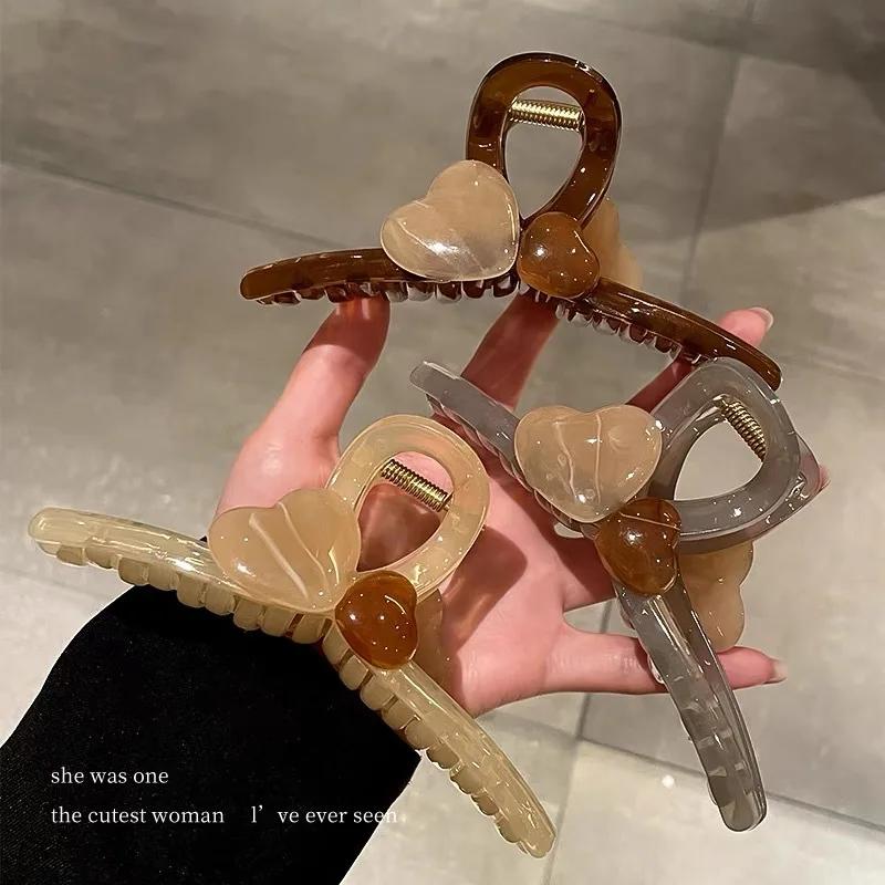 New Korean Hair Claw Clip Girls Sweet Heart Shape Hair Clips Large Size Clamps Claw Clip Crab Chic Hair Accessories Gift