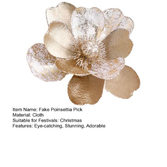 Artificial Poinsettia Flowers Christmas Tree Ornaments Velvet Glitter Magnolia Stems Floral Picks for Xmas