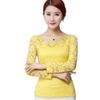 Women's form-fitting long-sleeved lace blouse with a feminine silhouette plus size clothing