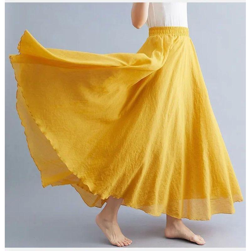 

Elastic Waist Long Solid Color a-Line Skirt Elastic Waist Pure Color a-Lineskirt Ginger L-95cm