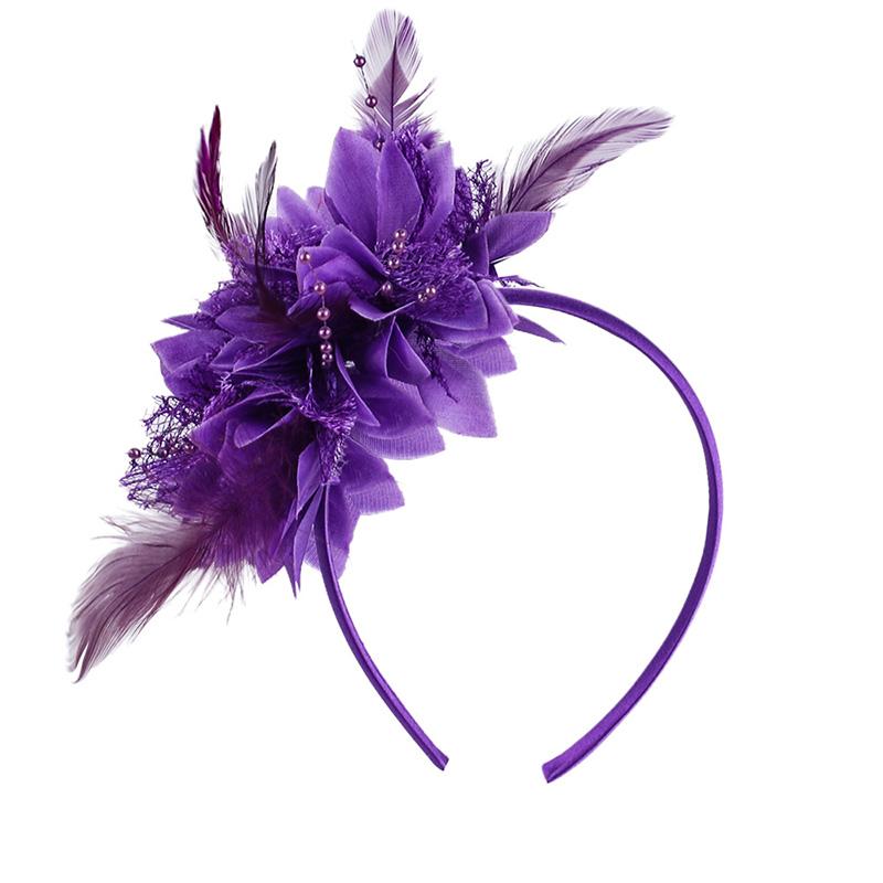 1PC Flower Headpiece Glam Cocktail Tea Party Hair Accessories Feather Headband 10 Colors Feather Fascinators for Women & Girls
