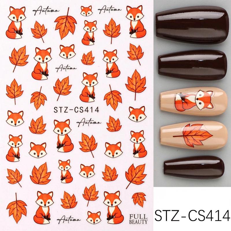 1 Blatt Herbstblatt Karomuster Linie Klebe-Slider Niedliche Kürbis-Nagelsticker Abziehbilder Herbst Erntedankfest Nageldesign Zubehör