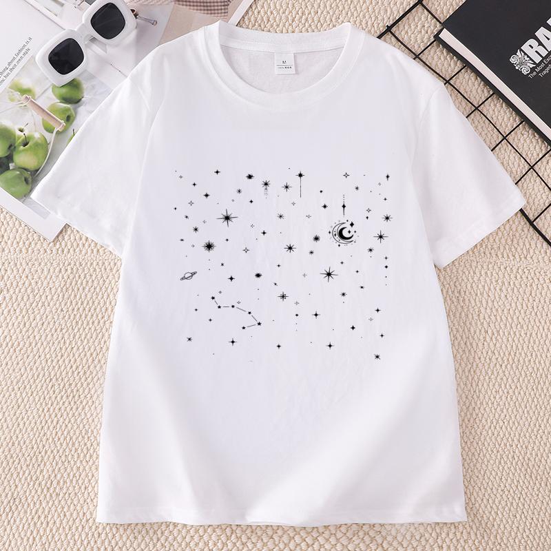 Celestial Stars TShirt fo Unisex Graphic Tee Casual Round Neck Printed Short Sleeve Tshirts Streetwear Clothing