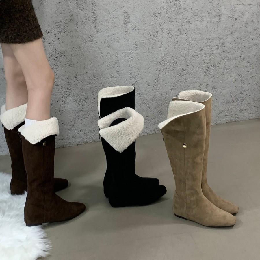 Skinny and versatile. Maillard brown big tube circumference flat bottom knee boots women's 2025 new autumn tall tube stacking boots