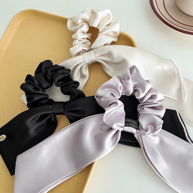 Silk Ribbon Scrunchie Hair Tie with Long Large Velvet with Metal Elegant for Perfect for Entrance and Pale Purple Ribbon, Logo, Women, Graduations,