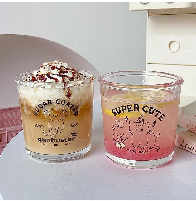 Cute Glass Cup Cartoon Dessert Cup Korean Style Cold Extraction Latte Mug for Glass Drinking Bottle Milk Cups Portable Drinkware