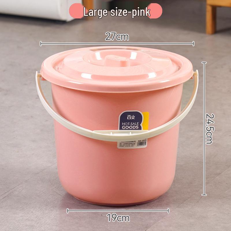 Portable Round Plastic Bucket with Lid - Thickened for Household Use, Storage, Cleaning, and Children's Beach Fun