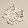 Fashion Girls Roman Sandals Open Toe Braided Solid Color High-top Simple Rivets New Summer Hollow Flat Casual Shoes Fashion Casual White
