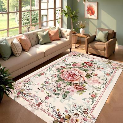 Vintage Floral Carpet Mat Rug Rose Pattern Area Rug Non-Slip Floor Mat Home Decoration for Living Room Bedroom Bedroom Decor