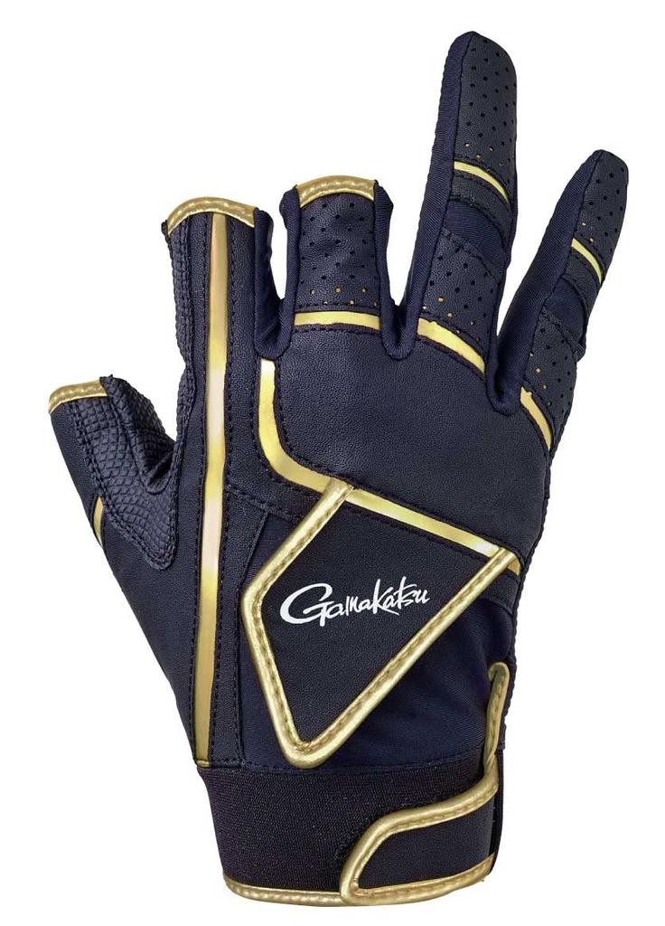 Gamakatsu CORDURA Tournament LL Gloves, 3-Piece Set, GM7290, Black/Gold,