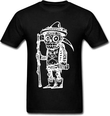Funny Deathly Day T-Shirt Men T Shirt Skull T-Shirt Mexico Style Clothing Cotton Tops Steampunk Tee Grim Reaper Black