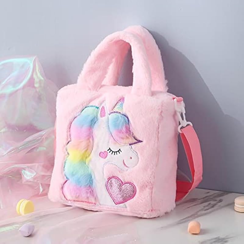 

ADISA Unicorn Toddler Bag Princess Fur Crossbody Handbags Gift for Girls (L.PIN) F