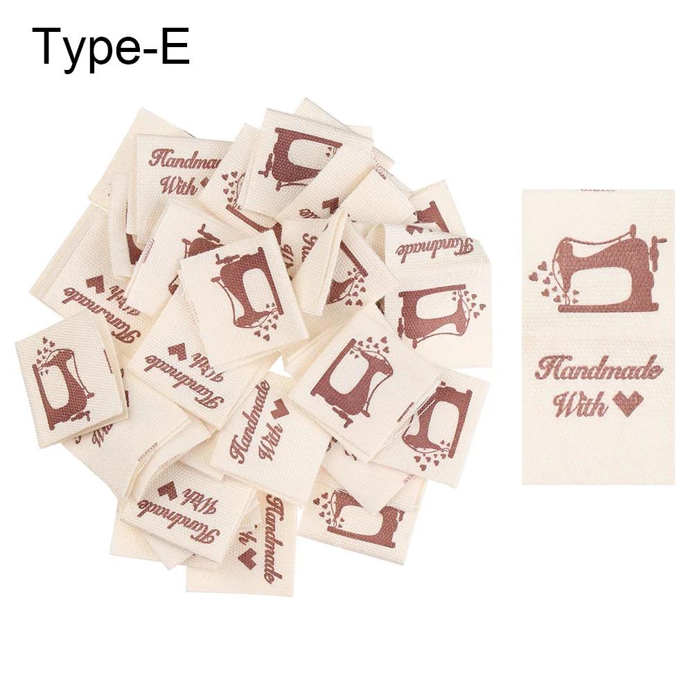 50PCS Heart Shape Cloth Garment Labels Cartoon Pattern Handmade With Love Clothing Tags Woven Knitted Supplies Sewing Accessory