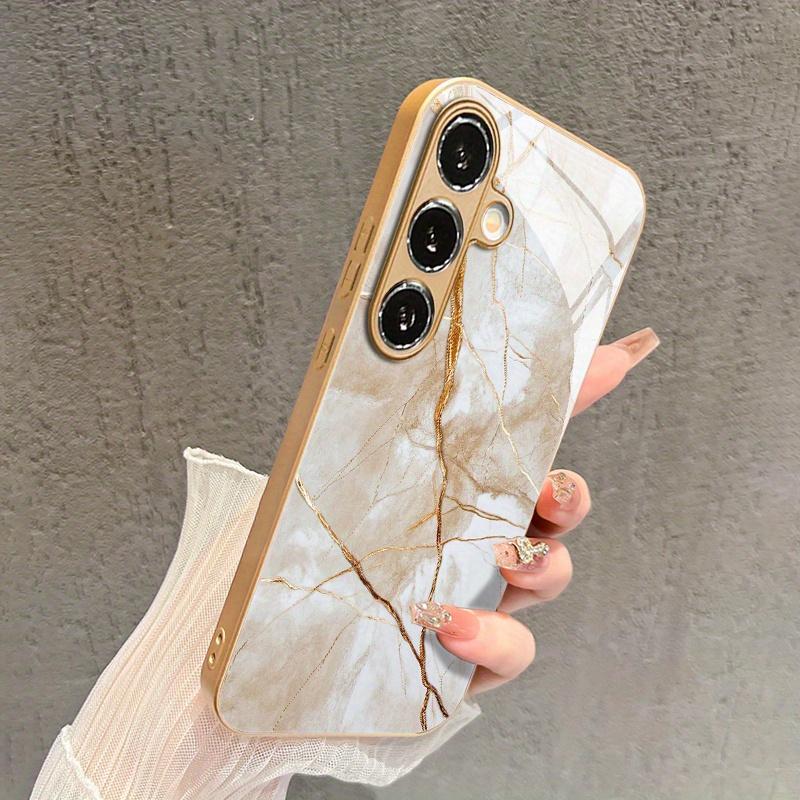 Metal Marble Line Pattern Glass Phone Case for Samsung Galaxy S26 S25 S24 S23 S21 S20 Fe/plus/ultra Hard Case Back Cover